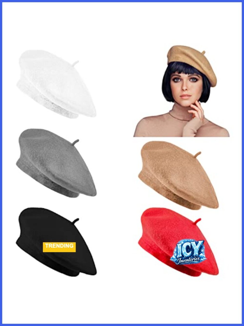 Pure Wool French Beret Beanie Hat Adjustable Winter Fashion Cap